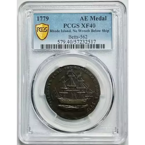 1779 Medal Rhode Island, No Wreath Below Ship Betts-562 (2)