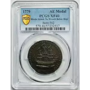 1779 Medal Rhode Island, No Wreath Below Ship Betts-562 (2)