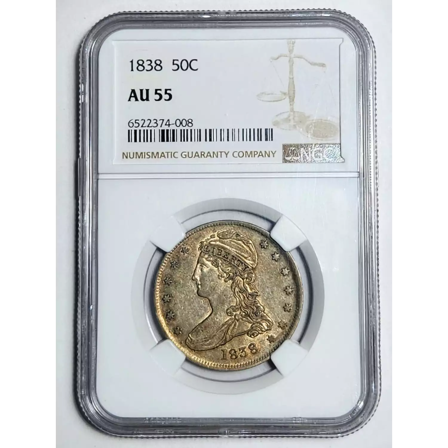 1838 NGC AU55 Capped Bust Half Dollars, Reeded Edge Bob Paul Rare Coins