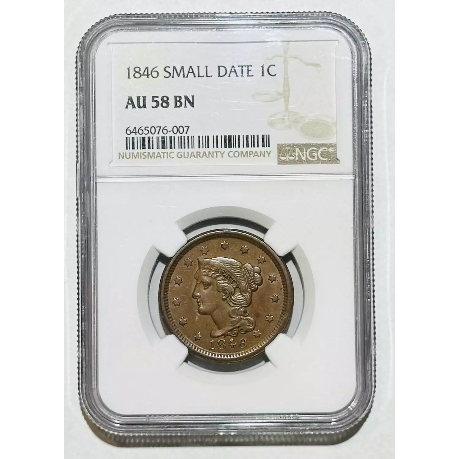 1846 Braided Hair Cent NGC AU-58 BN SMALL DATE - Bob Paul Rare Coins