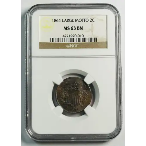 1864  Two cent piece NGC MS-63 BN Pretty Toning!