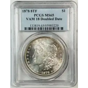 1878 8TF $1 VAM 18, Doubled Date