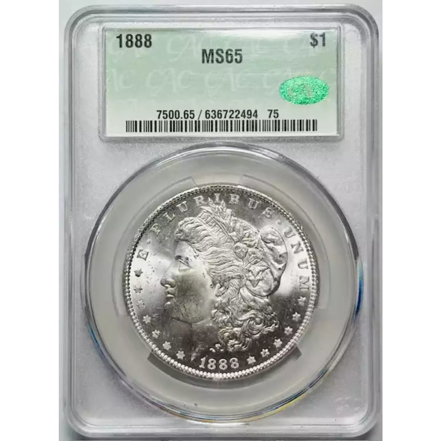 1888 Morgan Silver Dollar CACG MS 65 CAC - Bob Paul Rare Coins