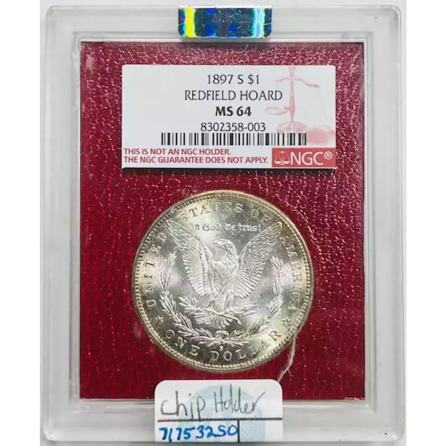 1897-S Morgan Silver Dollar NGC MS-64 Redfield Hoard! Chip Holder - Bob ...