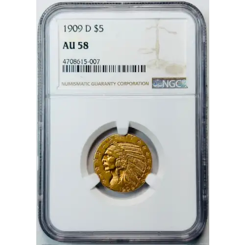 1909-D Gold Half Eagles $5 Indian Head NGC AU-58