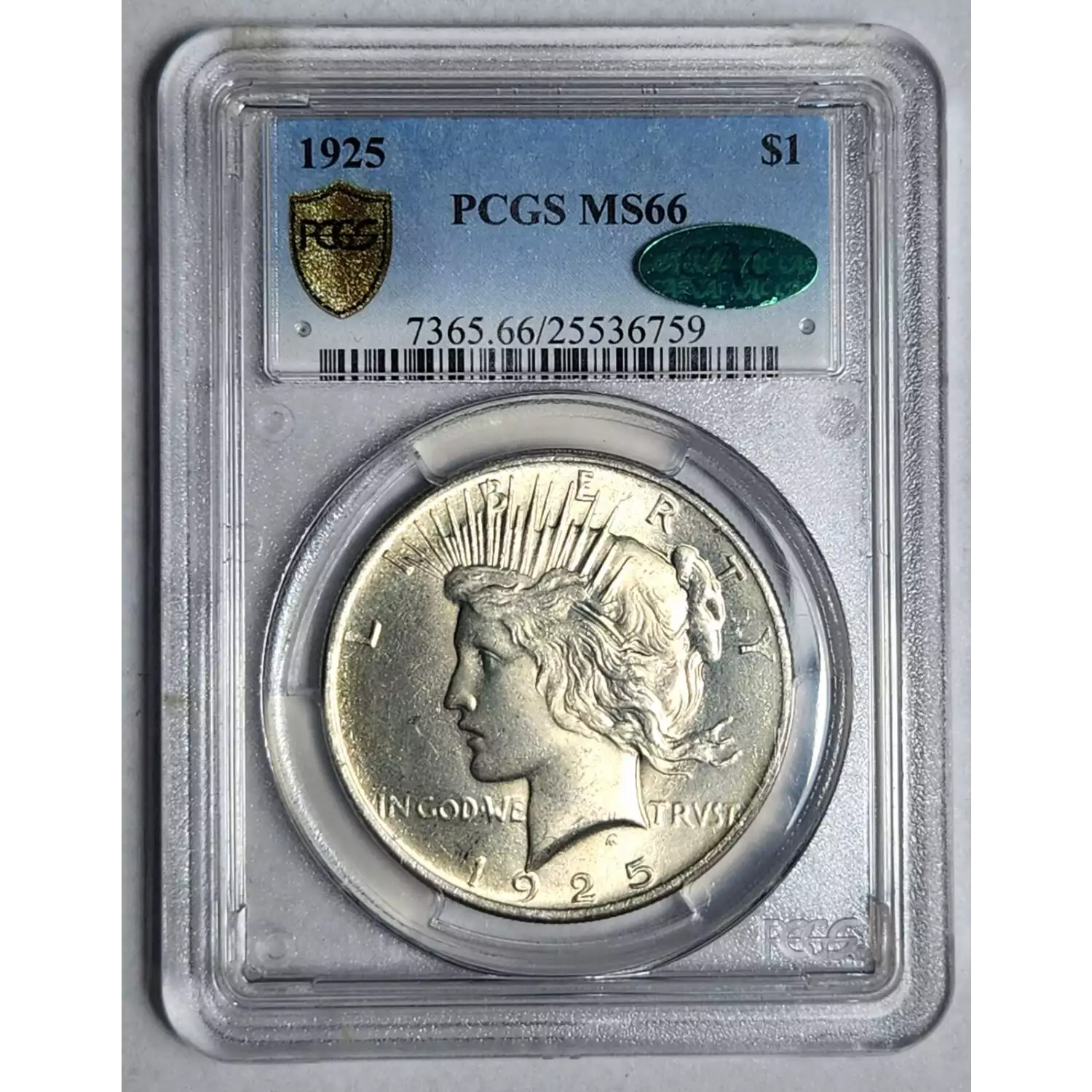 1925 Peace Dollar PCGS MS-66 - CAC CAC - Bob Paul Rare Coins