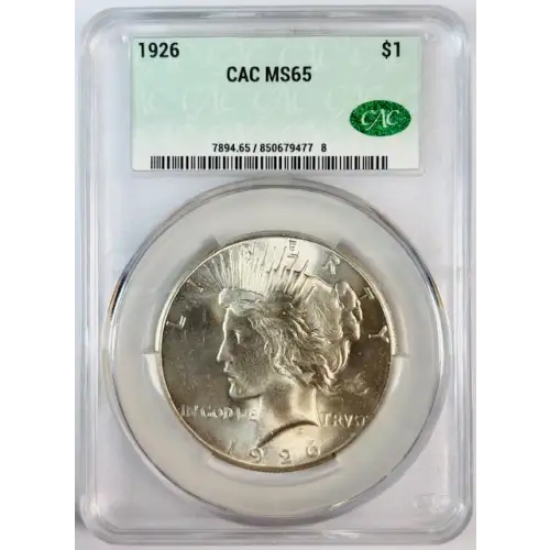 1926  Peace Dollar CACG MS 65  CAC