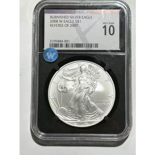 2008 W BURNISHED SILVER EAGLE REVERSE OF 2007 