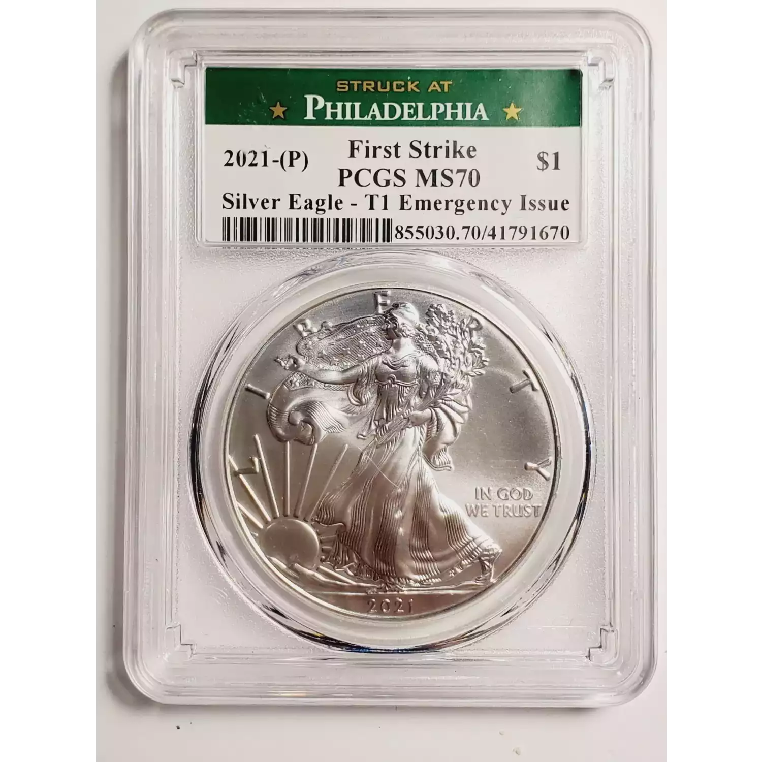 2021-(P) $1 Silver Eagle - T1 Emergency Issue Struck at Philadelphia First Strike