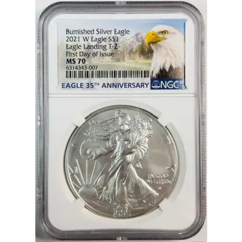2021 W Eagle Landing T-2 First Day of Issue Burnished Silver Eagle