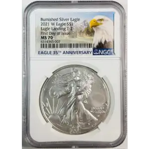 2021 W Eagle Landing T-2 First Day of Issue Burnished Silver Eagle