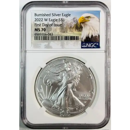 2022 W First Day of Issue Burnished Silver Eagle