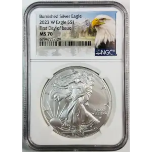 2023 W First Day of Issue Burnished Silver Eagle