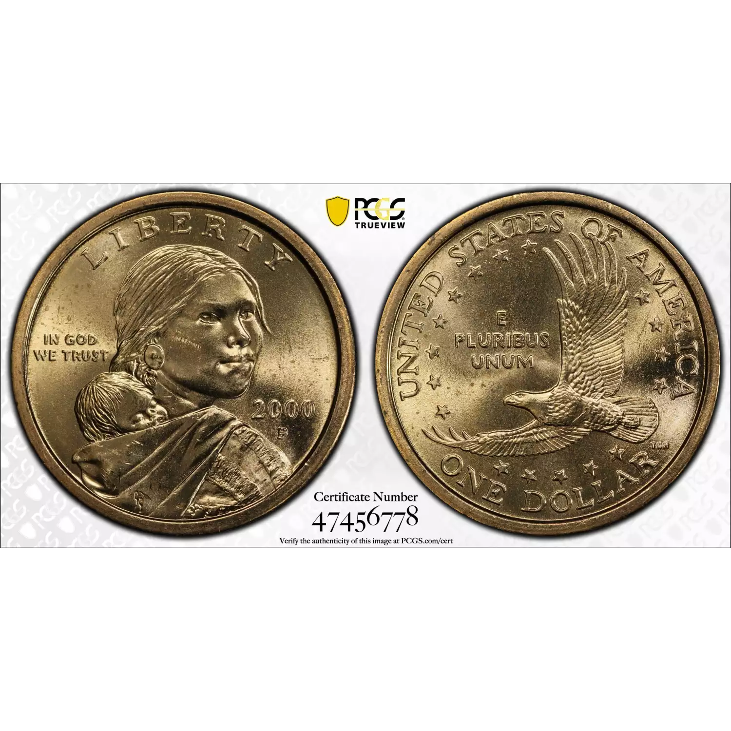 2000 Dollar Sacagawea PCGS MS-65 Wounded Eagle 