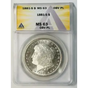 1881 S Morgan Silver Dollar ANACS MS-63 Obverse Proof Like- CAMEO look