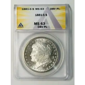 1881 S Morgan Silver Dollar ANACS MS-63 Obverse Proof Like- CAMEO look