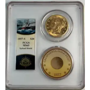 1857-S $20 Spiked Shield S.S. Central America #2 (with Pinch) (3)