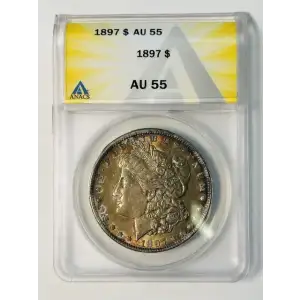 1897 P Morgan Silver Dollar ANACS AU-55 Rainbow Toned!