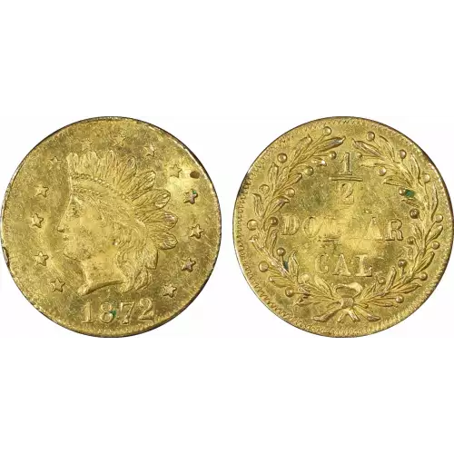 Territorial Gold -California Small Denomination Gold-Half Dollar Round-Indian Head -Gold- 0.5 Dollar (3)